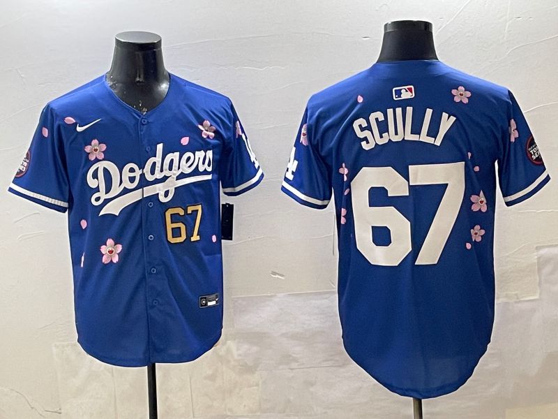 Men Los Angeles Dodgers 67 Scully Blue Sakura Edition 2025 Nike MLB Jersey style 6